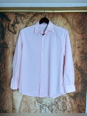 Mens Long Sleeve Dress Shirt Perry Ellis Portfolio 17 34/35 Button Up Light Pink